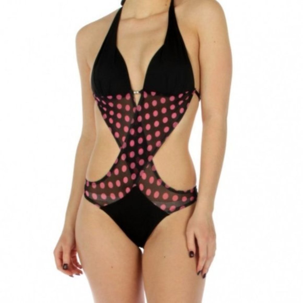 NWT Pink Polkadot Prestige Edge One Piece Swimsuit Size XL.